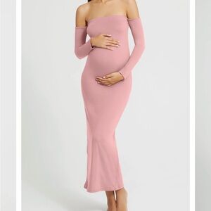 Chic Pink Off-Shoulder Maternity Dress
